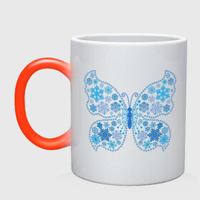 Кружка хамелеон с принтом Бабочка из снежинок в Тюмени, керамика | меняет цвет при нагревании, емкость 330 мл | бабочка