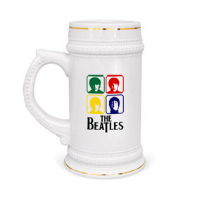Кружка пивная с принтом The Beatles в Тюмени,  керамика (Материал выдерживает высокую температуру, стоит избегать резкого перепада температур) |  объем 630 мл | beatles | битлз | битлы