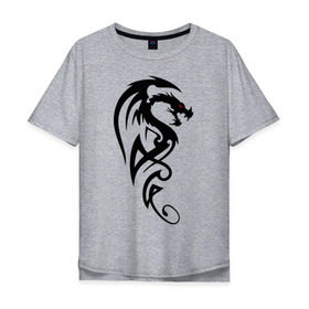 Мужская футболка хлопок Oversize с принтом Дракон (стильный трайбл) в Тюмени, 100% хлопок | свободный крой, круглый ворот, “спинка” длиннее передней части | Тематика изображения на принте: dragon | tattoo | дракон | тату | трайбл