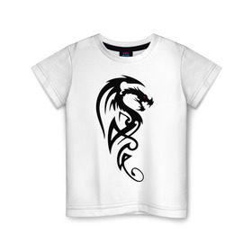 Детская футболка хлопок с принтом Дракон (стильный трайбл) в Тюмени, 100% хлопок | круглый вырез горловины, полуприлегающий силуэт, длина до линии бедер | dragon | tattoo | дракон | тату | трайбл