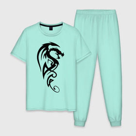 Мужская пижама хлопок с принтом Дракон (стильный трайбл) в Тюмени, 100% хлопок | брюки и футболка прямого кроя, без карманов, на брюках мягкая резинка на поясе и по низу штанин
 | dragon | tattoo | дракон | тату | трайбл