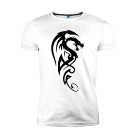 Мужская футболка премиум с принтом Дракон (стильный трайбл) в Тюмени, 92% хлопок, 8% лайкра | приталенный силуэт, круглый вырез ворота, длина до линии бедра, короткий рукав | dragon | tattoo | дракон | тату | трайбл