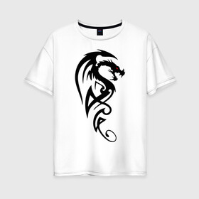 Женская футболка хлопок Oversize с принтом Дракон (стильный трайбл) в Тюмени, 100% хлопок | свободный крой, круглый ворот, спущенный рукав, длина до линии бедер
 | Тематика изображения на принте: dragon | tattoo | дракон | тату | трайбл