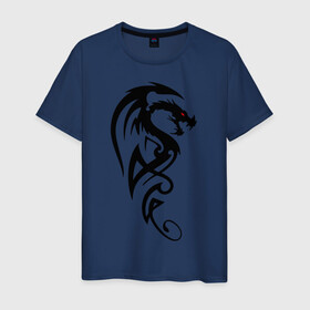 Мужская футболка хлопок с принтом Дракон (стильный трайбл) в Тюмени, 100% хлопок | прямой крой, круглый вырез горловины, длина до линии бедер, слегка спущенное плечо. | Тематика изображения на принте: dragon | tattoo | дракон | тату | трайбл