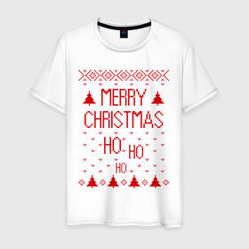 Мужская футболка хлопок с принтом Merry christmas в Тюмени, 100% хлопок | прямой крой, круглый вырез горловины, длина до линии бедер, слегка спущенное плечо. | 2015 | merry christmas | ёлка | елки | новый год | праздник | узор