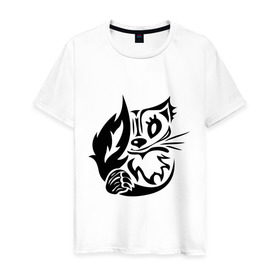 Мужская футболка хлопок с принтом Чеширский кот в Тюмени, 100% хлопок | прямой крой, круглый вырез горловины, длина до линии бедер, слегка спущенное плечо. | Тематика изображения на принте: кот | улыбка | чеширский