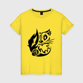 Женская футболка хлопок с принтом Чеширский кот в Тюмени, 100% хлопок | прямой крой, круглый вырез горловины, длина до линии бедер, слегка спущенное плечо | Тематика изображения на принте: кот | улыбка | чеширский