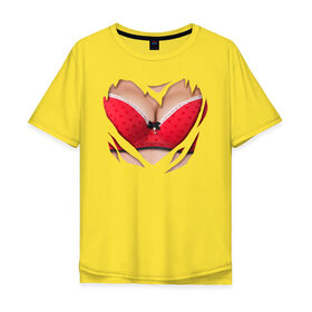 Мужская футболка хлопок Oversize с принтом Красный бюст в Тюмени, 100% хлопок | свободный крой, круглый ворот, “спинка” длиннее передней части | 2015 | бюст | бюстгальтер | костюм | красный бюст | лифон | лифчик | новый год | праздник