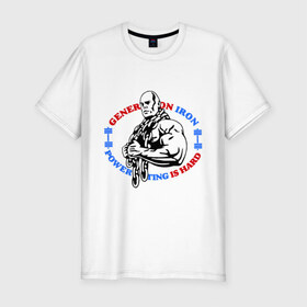 Мужская футболка премиум с принтом Powerlifting is hard в Тюмени, 92% хлопок, 8% лайкра | приталенный силуэт, круглый вырез ворота, длина до линии бедра, короткий рукав | powerlifting