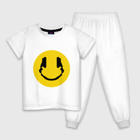 Детская пижама хлопок с принтом Smile Music в Тюмени, 100% хлопок |  брюки и футболка прямого кроя, без карманов, на брюках мягкая резинка на поясе и по низу штанин
 | music | smile | смайл наушники