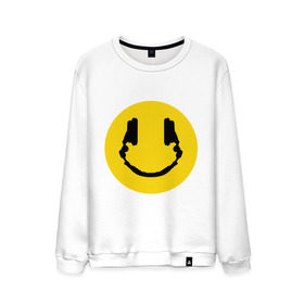 Мужской свитшот хлопок с принтом Smile Music в Тюмени, 100% хлопок |  | Тематика изображения на принте: music | smile | смайл наушники