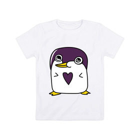 Детская футболка хлопок с принтом Нарисованный пингвин в Тюмени, 100% хлопок | круглый вырез горловины, полуприлегающий силуэт, длина до линии бедер | Тематика изображения на принте: пингвин