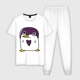 Мужская пижама хлопок с принтом Нарисованный пингвин в Тюмени, 100% хлопок | брюки и футболка прямого кроя, без карманов, на брюках мягкая резинка на поясе и по низу штанин
 | пингвин