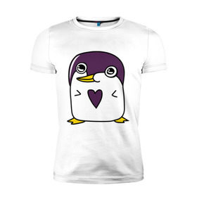 Мужская футболка премиум с принтом Нарисованный пингвин в Тюмени, 92% хлопок, 8% лайкра | приталенный силуэт, круглый вырез ворота, длина до линии бедра, короткий рукав | Тематика изображения на принте: пингвин