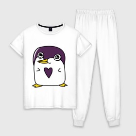 Женская пижама хлопок с принтом Нарисованный пингвин в Тюмени, 100% хлопок | брюки и футболка прямого кроя, без карманов, на брюках мягкая резинка на поясе и по низу штанин | Тематика изображения на принте: пингвин