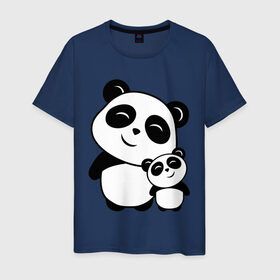 Мужская футболка хлопок с принтом Милые панды в Тюмени, 100% хлопок | прямой крой, круглый вырез горловины, длина до линии бедер, слегка спущенное плечо. | Тематика изображения на принте: панда