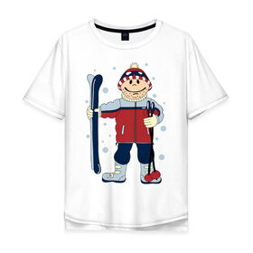 Мужская футболка хлопок Oversize с принтом Лыжник в Тюмени, 100% хлопок | свободный крой, круглый ворот, “спинка” длиннее передней части | лыжи | лыжник | палки | снег | снежинки | спорт