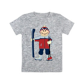 Детская футболка хлопок с принтом Лыжник в Тюмени, 100% хлопок | круглый вырез горловины, полуприлегающий силуэт, длина до линии бедер | лыжи | лыжник | палки | снег | снежинки | спорт