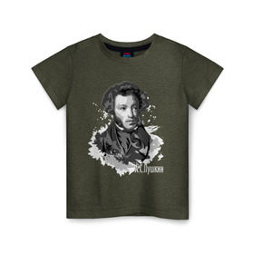 Детская футболка хлопок с принтом Пушкин в Тюмени, 100% хлопок | круглый вырез горловины, полуприлегающий силуэт, длина до линии бедер | драматург | писатель | поэт | прозаик | пушкин
