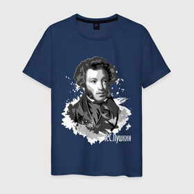 Мужская футболка хлопок с принтом Пушкин в Тюмени, 100% хлопок | прямой крой, круглый вырез горловины, длина до линии бедер, слегка спущенное плечо. | драматург | писатель | поэт | прозаик | пушкин