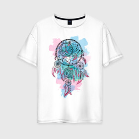 Женская футболка хлопок Oversize с принтом Ловец снов в Тюмени, 100% хлопок | свободный крой, круглый ворот, спущенный рукав, длина до линии бедер
 | амулет | ловец снов | оберег | перо | перья | сон