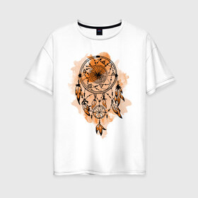 Женская футболка хлопок Oversize с принтом Ловец снов в Тюмени, 100% хлопок | свободный крой, круглый ворот, спущенный рукав, длина до линии бедер
 | амулет | ловец снов | оберег | перо | перья | сон