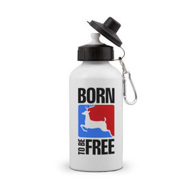 Бутылка спортивная с принтом Born to be free в Тюмени, металл | емкость — 500 мл, в комплекте две пластиковые крышки и карабин для крепления | born | free | олень | рожден | свобода | свободный