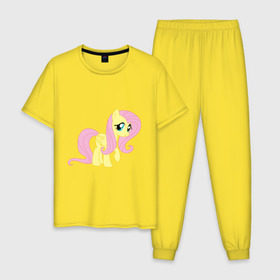 Мужская пижама хлопок с принтом Пони пегас Флаттершай в Тюмени, 100% хлопок | брюки и футболка прямого кроя, без карманов, на брюках мягкая резинка на поясе и по низу штанин
 | my little pony | пегас | пони | флаттершай