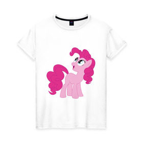 Женская футболка хлопок с принтом Пони Пинки Пай в Тюмени, 100% хлопок | прямой крой, круглый вырез горловины, длина до линии бедер, слегка спущенное плечо | my little pony | пинки пай | пони