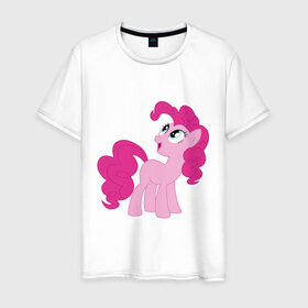 Мужская футболка хлопок с принтом Пони Пинки Пай в Тюмени, 100% хлопок | прямой крой, круглый вырез горловины, длина до линии бедер, слегка спущенное плечо. | Тематика изображения на принте: my little pony | пинки пай | пони