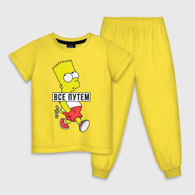 Детская пижама хлопок с принтом Барт Симпсон Все путем в Тюмени, 100% хлопок |  брюки и футболка прямого кроя, без карманов, на брюках мягкая резинка на поясе и по низу штанин
 | все путем