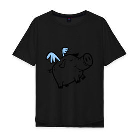 Мужская футболка хлопок Oversize с принтом Крылатый поросёнок в Тюмени, 100% хлопок | свободный крой, круглый ворот, “спинка” длиннее передней части | крылья
