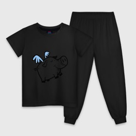Детская пижама хлопок с принтом Крылатый поросёнок в Тюмени, 100% хлопок |  брюки и футболка прямого кроя, без карманов, на брюках мягкая резинка на поясе и по низу штанин
 | крылья