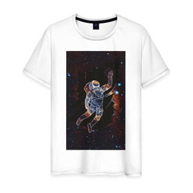 Мужская футболка хлопок с принтом Космонавт в Тюмени, 100% хлопок | прямой крой, круглый вырез горловины, длина до линии бедер, слегка спущенное плечо. | 