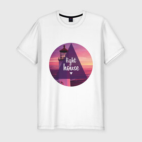 Мужская футболка премиум с принтом Маяк в Тюмени, 92% хлопок, 8% лайкра | приталенный силуэт, круглый вырез ворота, длина до линии бедра, короткий рукав | ocean | sea wolf | storm | water | море. волны | морской волк | пейзаж | пляж | природа