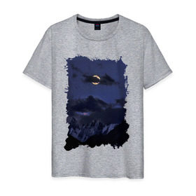 Мужская футболка хлопок с принтом Ночные горы в Тюмени, 100% хлопок | прямой крой, круглый вырез горловины, длина до линии бедер, слегка спущенное плечо. | Тематика изображения на принте: 