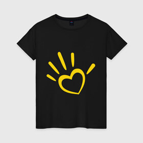Женская футболка хлопок с принтом Всем пятёрку от души в Тюмени, 100% хлопок | прямой крой, круглый вырез горловины, длина до линии бедер, слегка спущенное плечо | дай пять | ладонь | рука | сердце