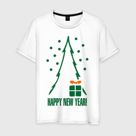 Мужская футболка хлопок с принтом Подарок под елкой в Тюмени, 100% хлопок | прямой крой, круглый вырез горловины, длина до линии бедер, слегка спущенное плечо. | Тематика изображения на принте: 2015 | new year | елка | новый год | подарок