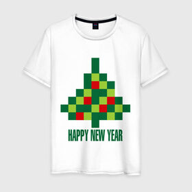 Мужская футболка хлопок с принтом Елка - пиксели в Тюмени, 100% хлопок | прямой крой, круглый вырез горловины, длина до линии бедер, слегка спущенное плечо. | 2015 | new year | елка | мозаика | новый год | пазл