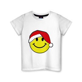 Детская футболка хлопок с принтом Новогодняя рожица в Тюмени, 100% хлопок | круглый вырез горловины, полуприлегающий силуэт, длина до линии бедер | new year | smile | новый год | смайл