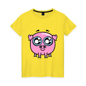 Женская футболка хлопок с принтом Розовый поросёнок в Тюмени, 100% хлопок | прямой крой, круглый вырез горловины, длина до линии бедер, слегка спущенное плечо | милый | поросенок | розовый | свинья