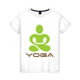 Женская футболка хлопок с принтом Йога - это здоровье в Тюмени, 100% хлопок | прямой крой, круглый вырез горловины, длина до линии бедер, слегка спущенное плечо | 