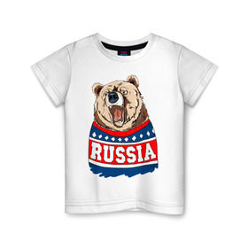 Детская футболка хлопок с принтом Медведь made in Russia в Тюмени, 100% хлопок | круглый вырез горловины, полуприлегающий силуэт, длина до линии бедер | made in russia | mountain | russia | кофта | медведь | мишка | патриот | россия | свитер