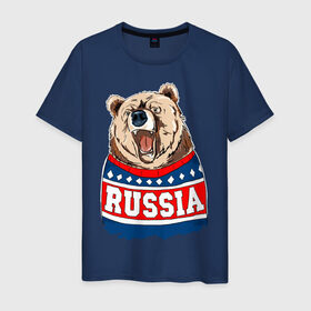 Мужская футболка хлопок с принтом Медведь made in Russia в Тюмени, 100% хлопок | прямой крой, круглый вырез горловины, длина до линии бедер, слегка спущенное плечо. | made in russia | mountain | russia | кофта | медведь | мишка | патриот | россия | свитер
