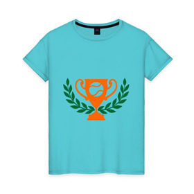 Женская футболка хлопок с принтом Чемпион по теннису в Тюмени, 100% хлопок | прямой крой, круглый вырез горловины, длина до линии бедер, слегка спущенное плечо | венок | кубок | лавр | теннис | чемпион