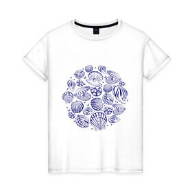 Женская футболка хлопок с принтом Seashell в Тюмени, 100% хлопок | прямой крой, круглый вырез горловины, длина до линии бедер, слегка спущенное плечо | seashell | лето | море | ракушки
