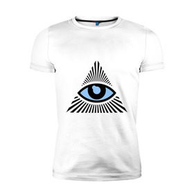 Мужская футболка премиум с принтом Всевидящее око (глаз в треугольнике) в Тюмени, 92% хлопок, 8% лайкра | приталенный силуэт, круглый вырез ворота, длина до линии бедра, короткий рукав | иллюминаты