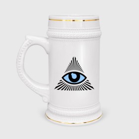 Кружка пивная с принтом Всевидящее око (глаз в треугольнике) в Тюмени,  керамика (Материал выдерживает высокую температуру, стоит избегать резкого перепада температур) |  объем 630 мл | иллюминаты