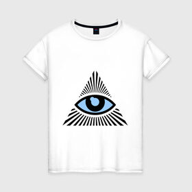 Женская футболка хлопок с принтом Всевидящее око (глаз в треугольнике) в Тюмени, 100% хлопок | прямой крой, круглый вырез горловины, длина до линии бедер, слегка спущенное плечо | иллюминаты