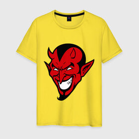 Мужская футболка хлопок с принтом Злобный демон в Тюмени, 100% хлопок | прямой крой, круглый вырез горловины, длина до линии бедер, слегка спущенное плечо. | демон | дьявол | зло | злобный | сатана | черт